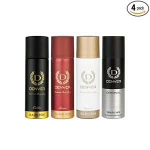 DENVER Black Code Nano,Caliber Nano, Honour Nano & Imperial Nano Deo - 50ML Each (Combo Pack of 4) | Long Lasting Deodorant Body Spray for Men
